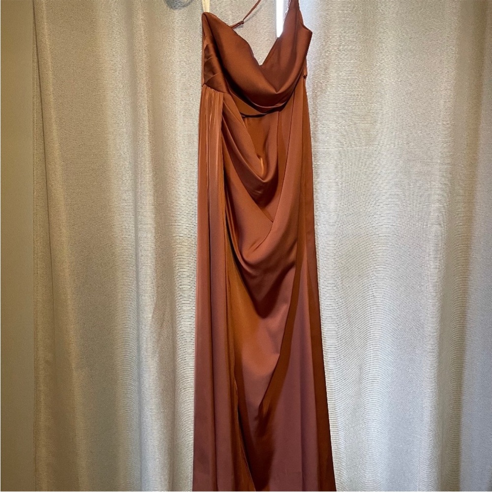 Azazie One-Shoulder Rust Evening Gown - Picture 7 of 7